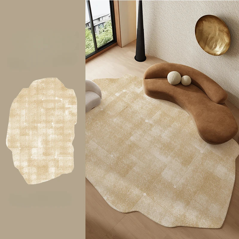 Beige printed pattern Fluffy Plush Irregular Rug Carpet - Besontique Home