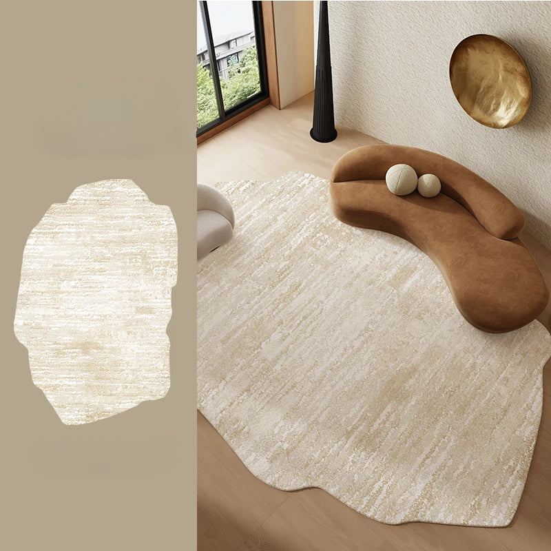 Beige printed pattern Fluffy Plush Irregular Rug Carpet - Besontique Home