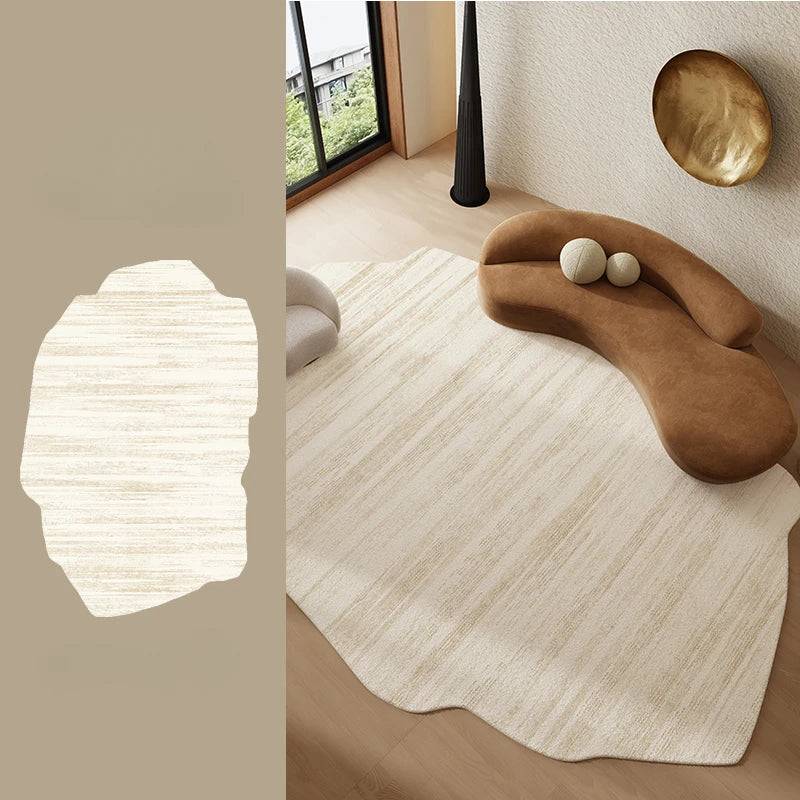 Beige printed pattern Fluffy Plush Irregular Rug Carpet - Besontique Home