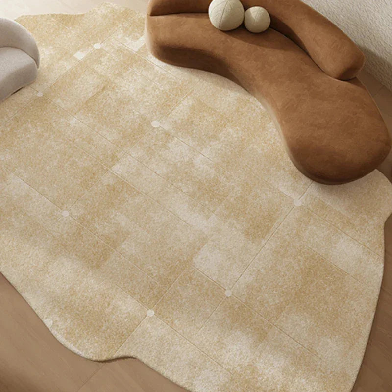 Beige printed pattern Fluffy Plush Irregular Rug Carpet - Besontique Home