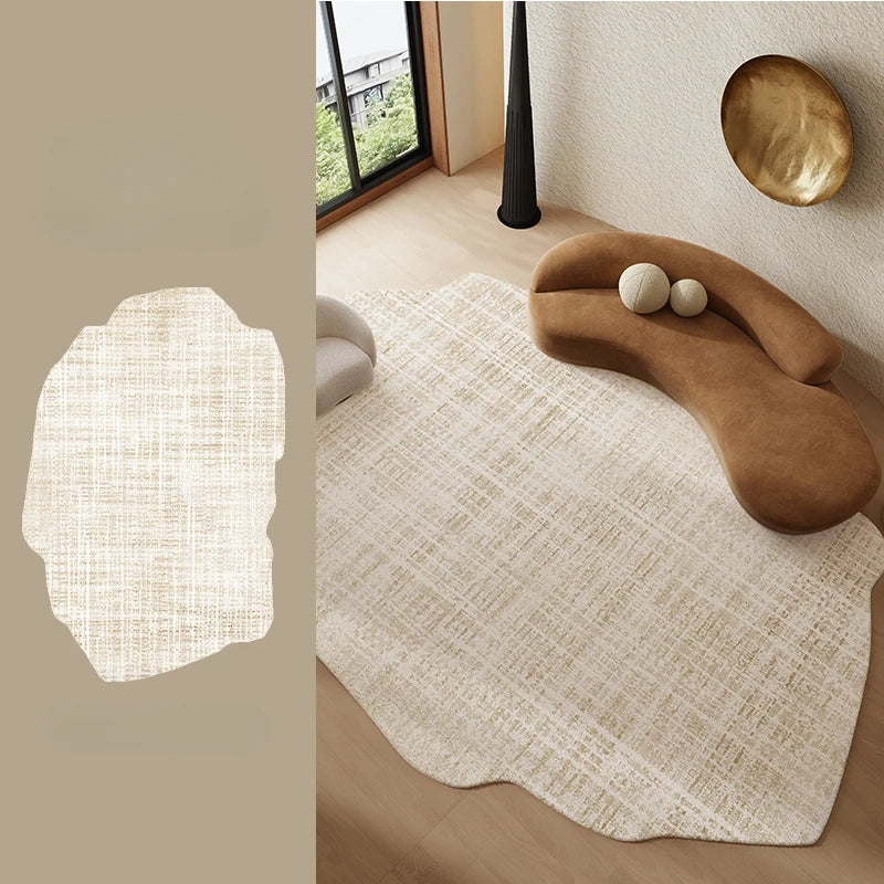 Beige printed pattern Fluffy Plush Irregular Rug Carpet - Besontique Home