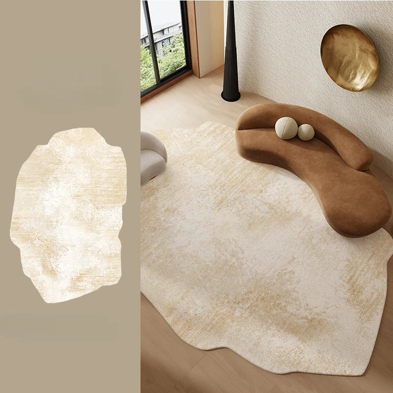 Beige printed pattern Fluffy Plush Irregular Rug Carpet - Besontique Home