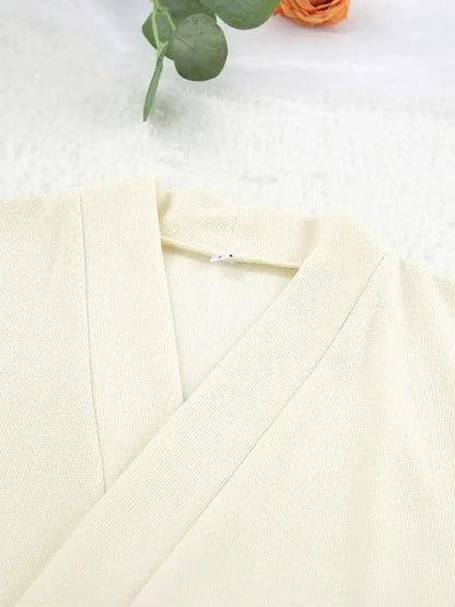 Beige Tank top V-Neck Lace Up Nightgown 3 Piece Set │ Homewear Pajamas Nightwear - Besontique Home