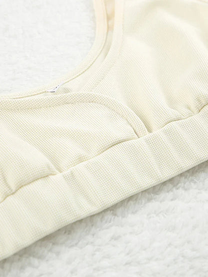 Beige Tank top V-Neck Lace Up Nightgown 3 Piece Set │ Homewear Pajamas Nightwear - Besontique Home