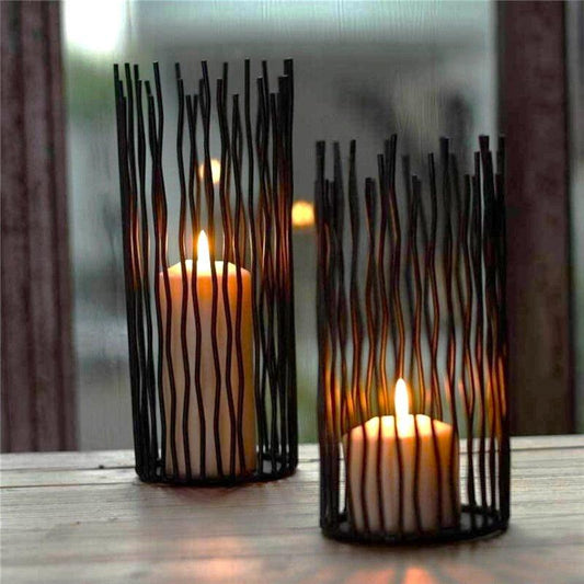 Black Bohemian Style Candle Holders │ Metal Desk Candlestick Stand - Besontique