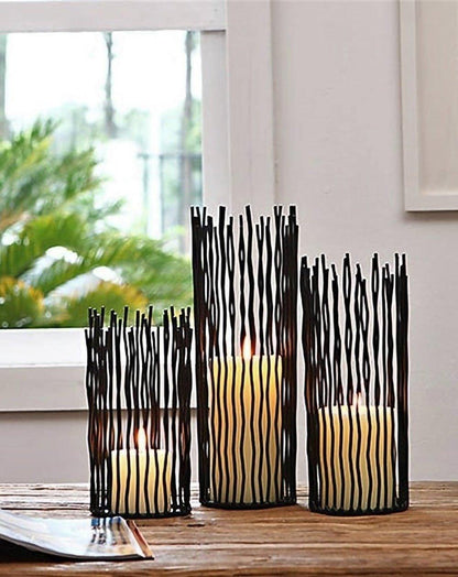 Black Bohemian Style Candle Holders │ Metal Desk Candlestick Stand - Besontique