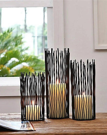 Black Bohemian Style Candle Holders │ Metal Desk Candlestick Stand - Besontique Home