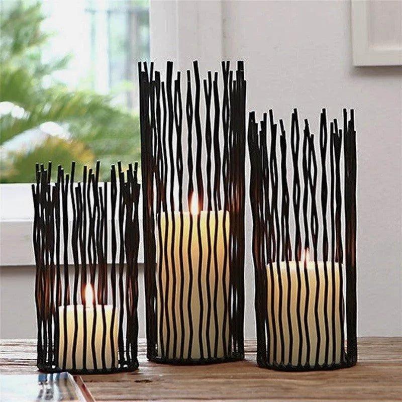 Black Bohemian Style Candle Holders │ Metal Desk Candlestick Stand - Besontique Home