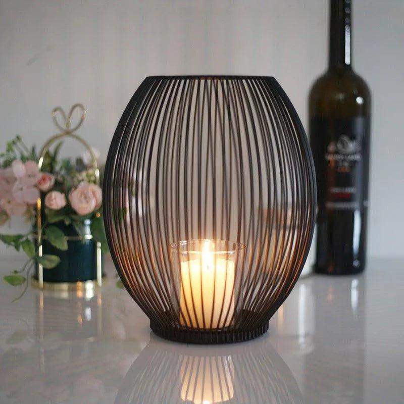 Black Hollow Metal Candle Holder │ Lantern Geometric Shape Candle Stand - Besontique Home