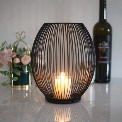 Black Hollow Metal Candle Holder │ Lantern Geometric Shape Candle Stand - Besontique Home