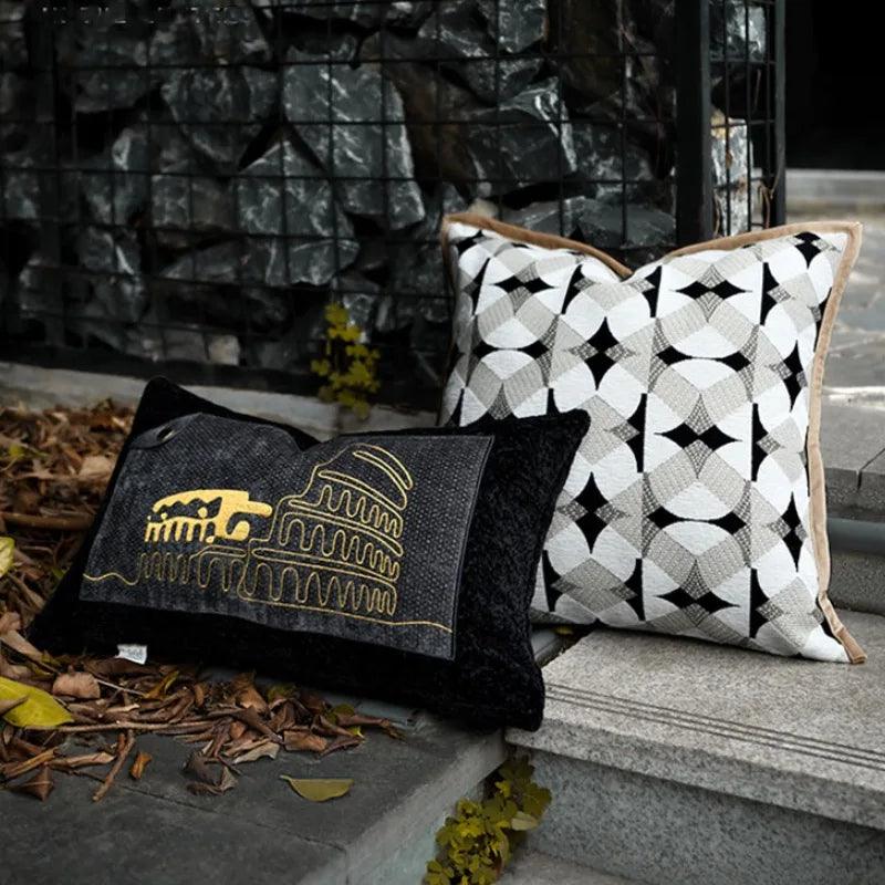 Black Khaki Beige Geometric Pattern Cushion Cover │ Modern Nordic Decorative Pillowcase - Besontique Home