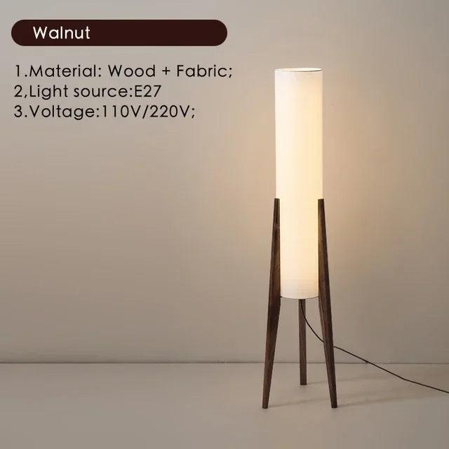 Modern Retro Wood Fabric Tripod Floor Lamp │ Scandinavian Art LED Home Mood Tall Stand Light