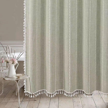 Bohemian Heavy Linen Shower Curtain with Tassel (1 pcs) │ For Modern Style Bathroom Decor - Besontique Home