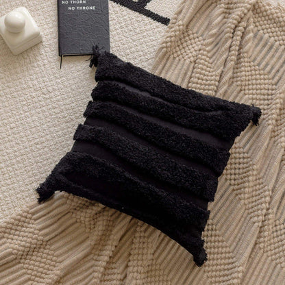 Boho Geometric Stripes Tufted Cushion Cover │ Beige Black Tassel Throw Pillow Covers Decorative Pillowcase │ For Bed Sofa Couch - Besontique Home