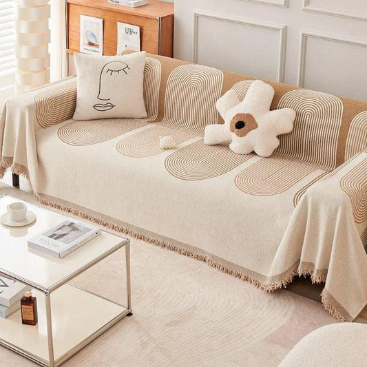 Boho Pattern Nordic Throw Blanket with Tassel │ Cotton Reversible Anti-cat Scratch Protection Sofa Cover - Besontique Home