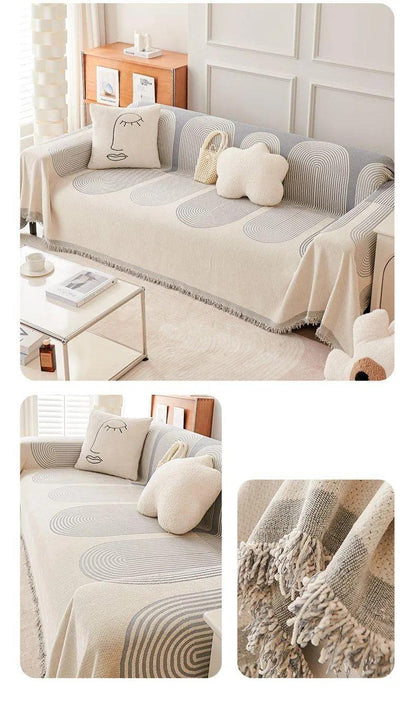 Boho Pattern Nordic Throw Blanket with Tassel │ Cotton Reversible Anti-cat Scratch Protection Sofa Cover - Besontique Home