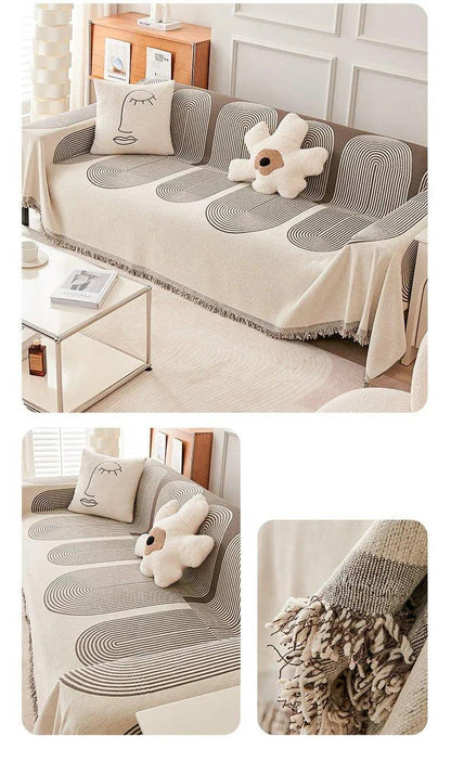 Boho Pattern Nordic Throw Blanket with Tassel │ Cotton Reversible Anti-cat Scratch Protection Sofa Cover - Besontique Home