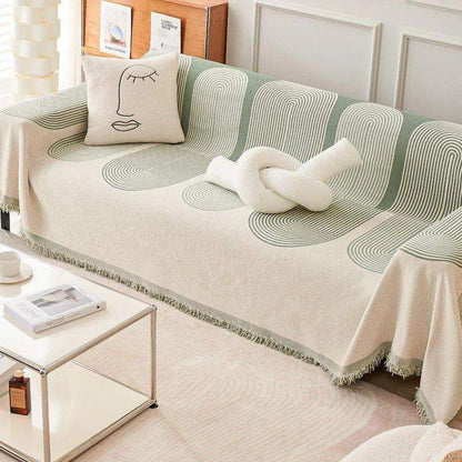 Boho Pattern Nordic Throw Blanket with Tassel │ Cotton Reversible Anti-cat Scratch Protection Sofa Cover - Besontique Home