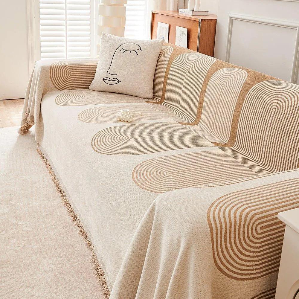 Boho Pattern Nordic Throw Blanket with Tassel │ Cotton Reversible Anti-cat Scratch Protection Sofa Cover - Besontique Home