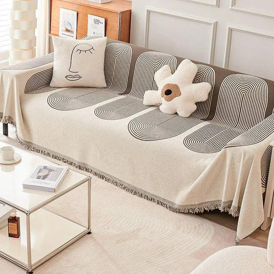 Boho Pattern Nordic Throw Blanket with Tassel │ Cotton Reversible Anti-cat Scratch Protection Sofa Cover - Besontique Home