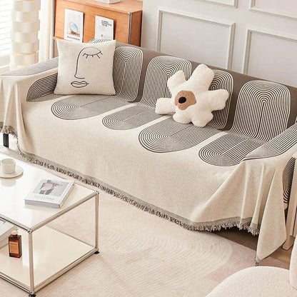 Boho Pattern Nordic Throw Blanket with Tassel │ Cotton Reversible Anti-cat Scratch Protection Sofa Cover - Besontique Home