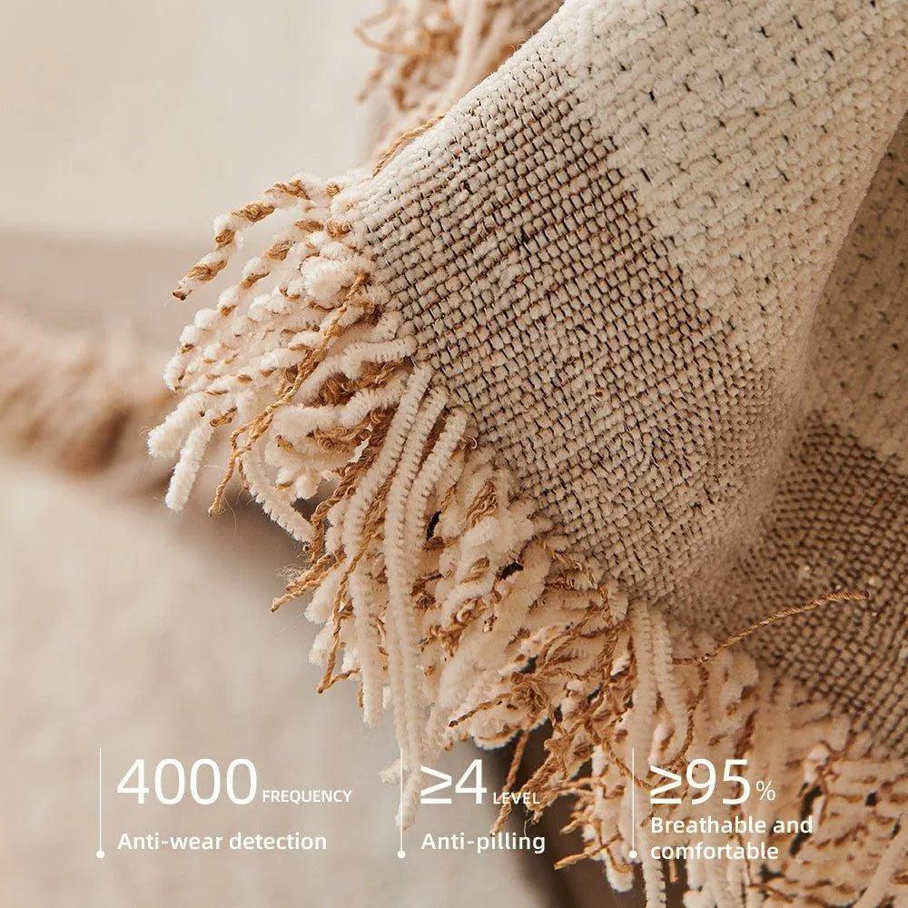 Boho Pattern Nordic Throw Blanket with Tassel │ Cotton Reversible Anti-cat Scratch Protection Sofa Cover - Besontique Home
