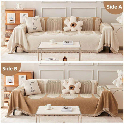 Boho Pattern Nordic Throw Blanket with Tassel │ Cotton Reversible Anti-cat Scratch Protection Sofa Cover - Besontique Home