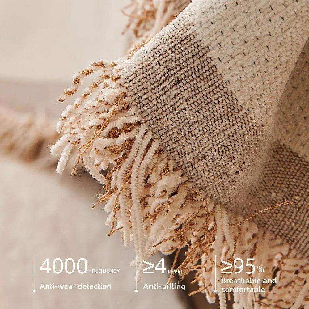 Boho Pattern Nordic Throw Blanket with Tassel │ Cotton Reversible Anti-cat Scratch Protection Sofa Cover - Besontique Home