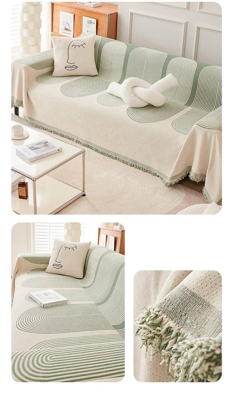 Boho Pattern Nordic Throw Blanket with Tassel │ Cotton Reversible Anti-cat Scratch Protection Sofa Cover - Besontique Home