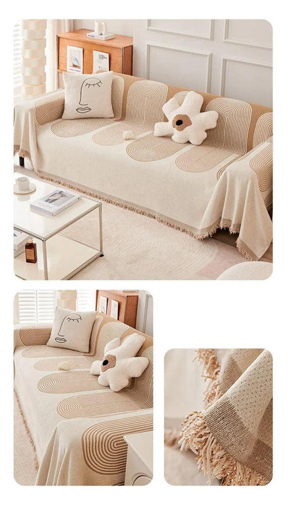 Boho Pattern Nordic Throw Blanket with Tassel │ Cotton Reversible Anti-cat Scratch Protection Sofa Cover - Besontique Home