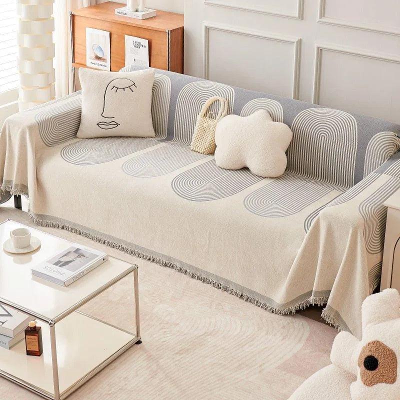 Boho Pattern Nordic Throw Blanket with Tassel │ Cotton Reversible Anti-cat Scratch Protection Sofa Cover - Besontique Home