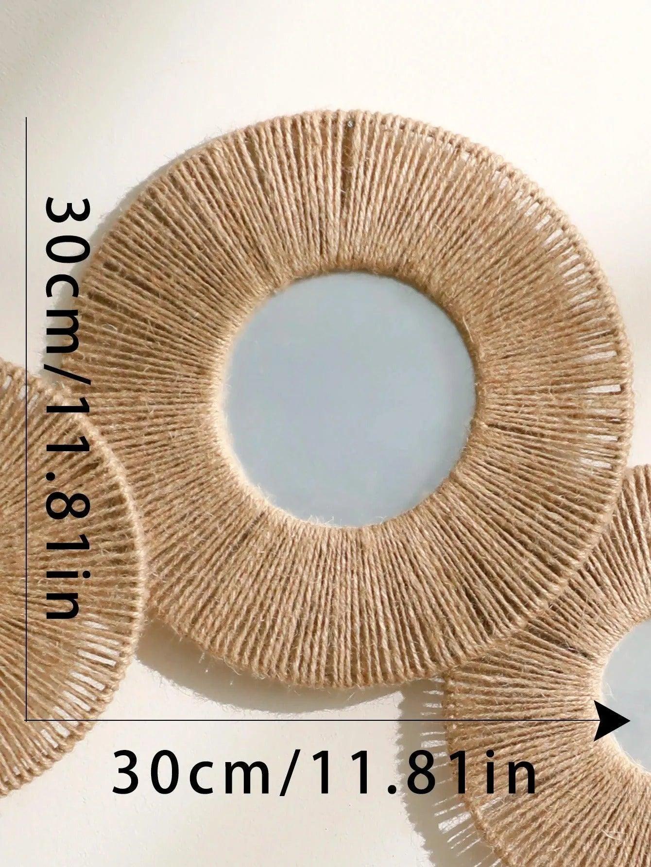 Boho Round Wall Hanging Decorative Mirrors with Woven Hemp Rope - Besontique Home