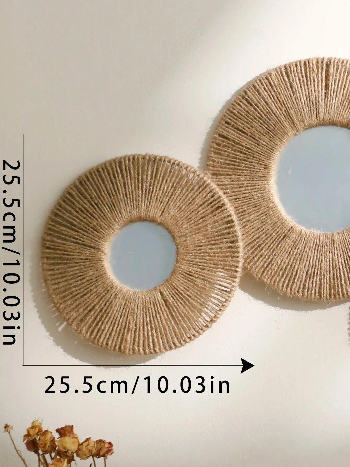 Boho Round Wall Hanging Decorative Mirrors with Woven Hemp Rope - Besontique Home