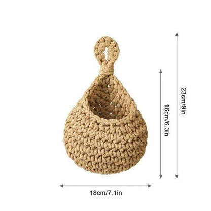Boho Style Hand woven Wall Hanging Basket │ Jute Natural Wall Mounted Vegetable Fruit Storage Organizer - Besontique Home