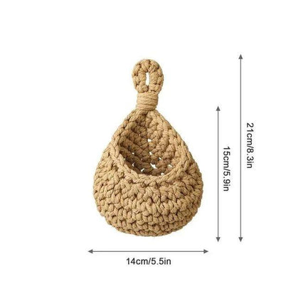 Boho Style Hand woven Wall Hanging Basket │ Jute Natural Wall Mounted Vegetable Fruit Storage Organizer - Besontique Home