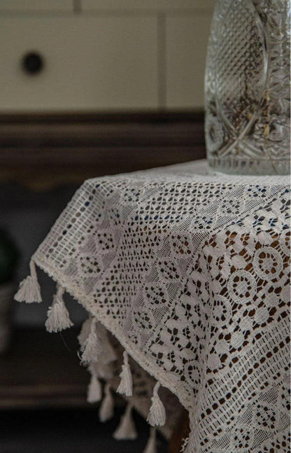 Boho Style Translucent Curtain │ Beige Woven Geometric Crochet Curtains - Besontique Home
