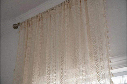 Boho Style Translucent Curtain │ Beige Woven Geometric Crochet Curtains - Besontique Home