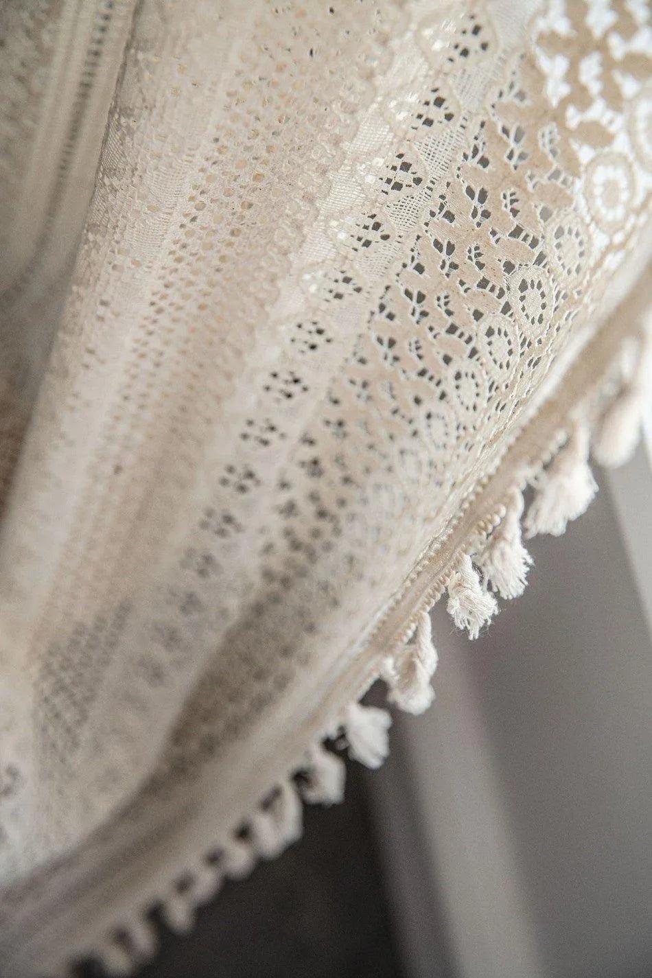 Boho Style Translucent Curtain │ Beige Woven Geometric Crochet Curtains - Besontique Home
