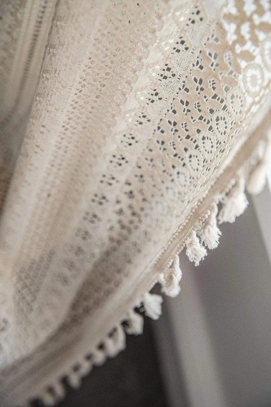 Boho Style Translucent Curtain │ Beige Woven Geometric Crochet Curtains - Besontique Home
