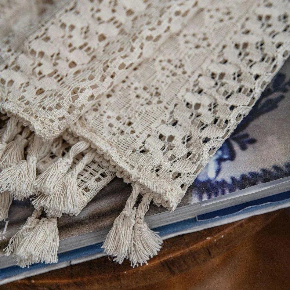 Boho Style Translucent Curtain │ Beige Woven Geometric Crochet Curtains - Besontique Home
