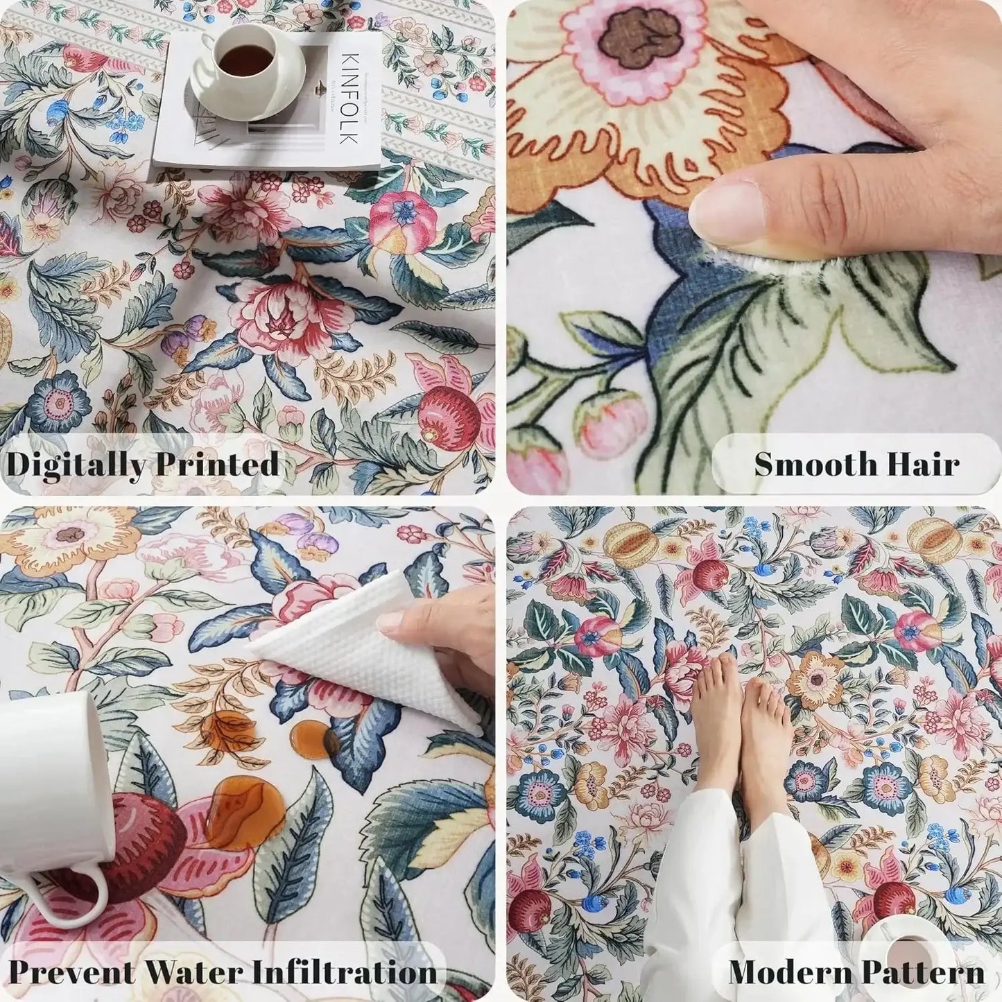 Boho Vintage Floral Round Rug | Non-Slip Decorative Floor Mat Carpet - Besontique Home