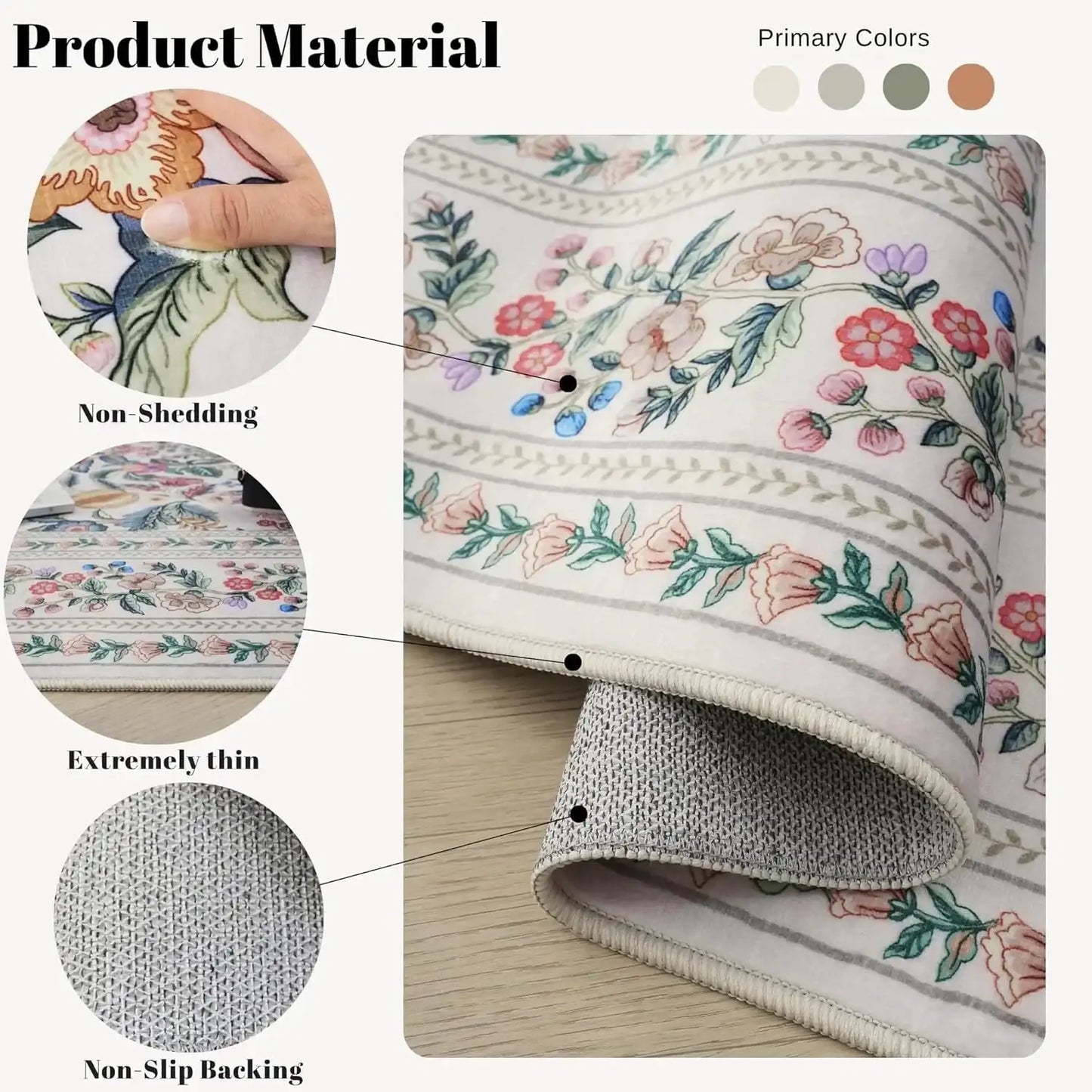 Boho Vintage Floral Round Rug | Non-Slip Decorative Floor Mat Carpet - Besontique Home