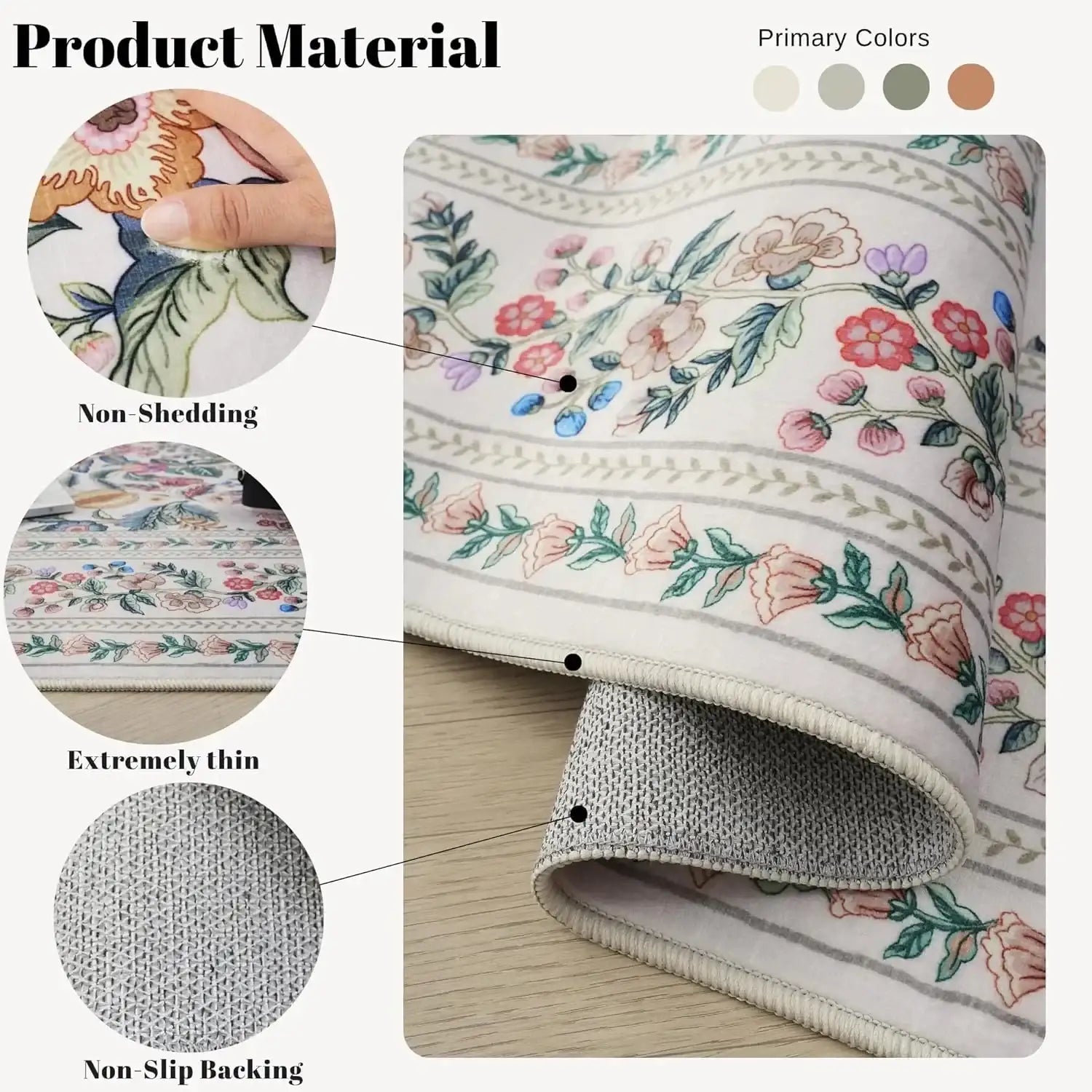 Boho Vintage Floral Round Rug | Non-Slip Decorative Floor Mat Carpet - Besontique Home