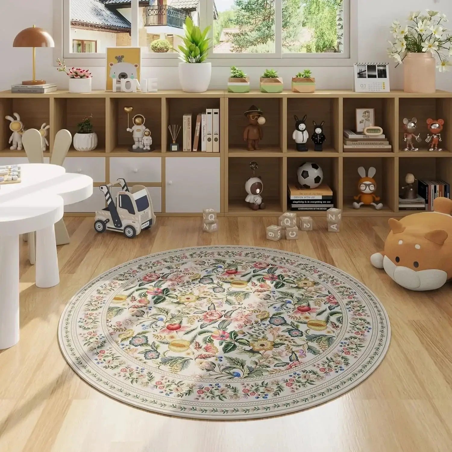 Boho Vintage Floral Round Rug | Non-Slip Decorative Floor Mat Carpet - Besontique Home