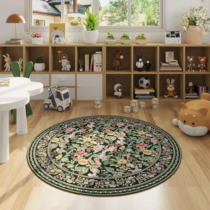 Boho Vintage Floral Round Rug | Non-Slip Decorative Floor Mat Carpet - Besontique Home
