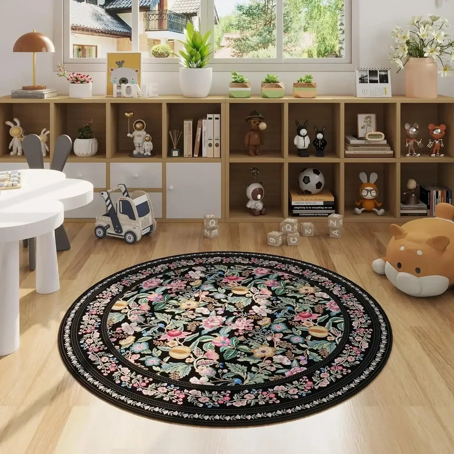 Boho Vintage Floral Round Rug | Non-Slip Decorative Floor Mat Carpet - Besontique Home