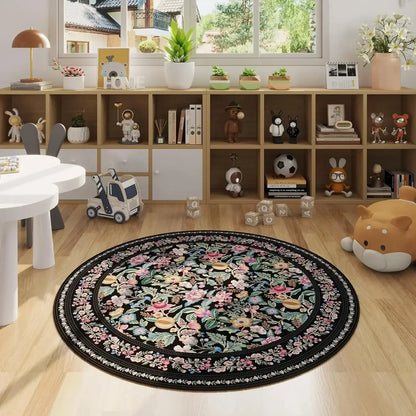 Boho Vintage Floral Round Rug | Non-Slip Decorative Floor Mat Carpet - Besontique Home