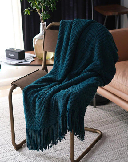 Boon Knitted Zig-Zag Textured Tweed Throw Blankets with Tassels - Besontique