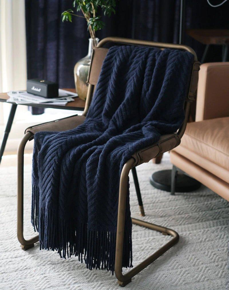 Boon Knitted Zig-Zag Textured Tweed Throw Blankets with Tassels - Besontique