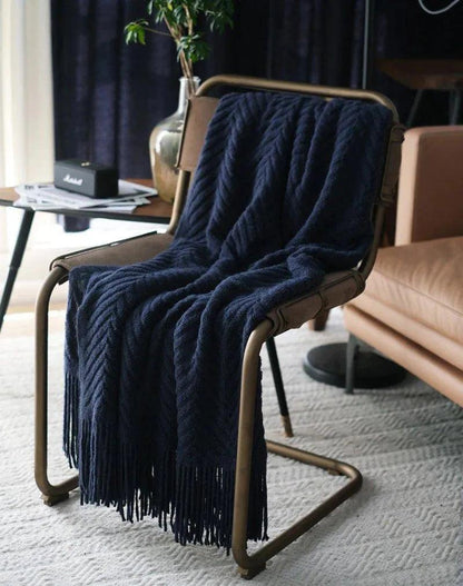 Boon Knitted Zig-Zag Textured Tweed Throw Blankets with Tassels - Besontique Home